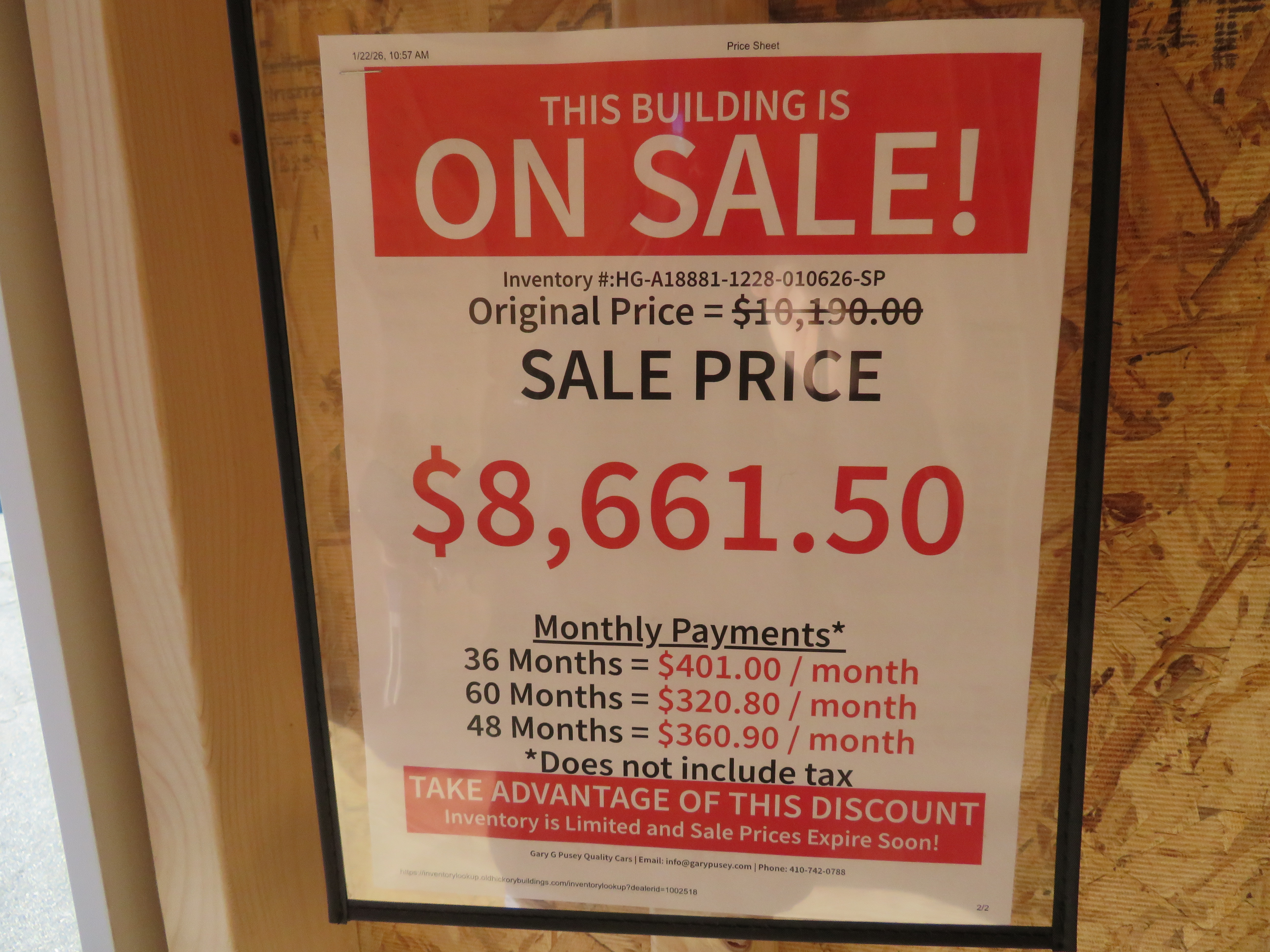 12x28 Old Hickory Buildings Garage Pkg. Utility Shed