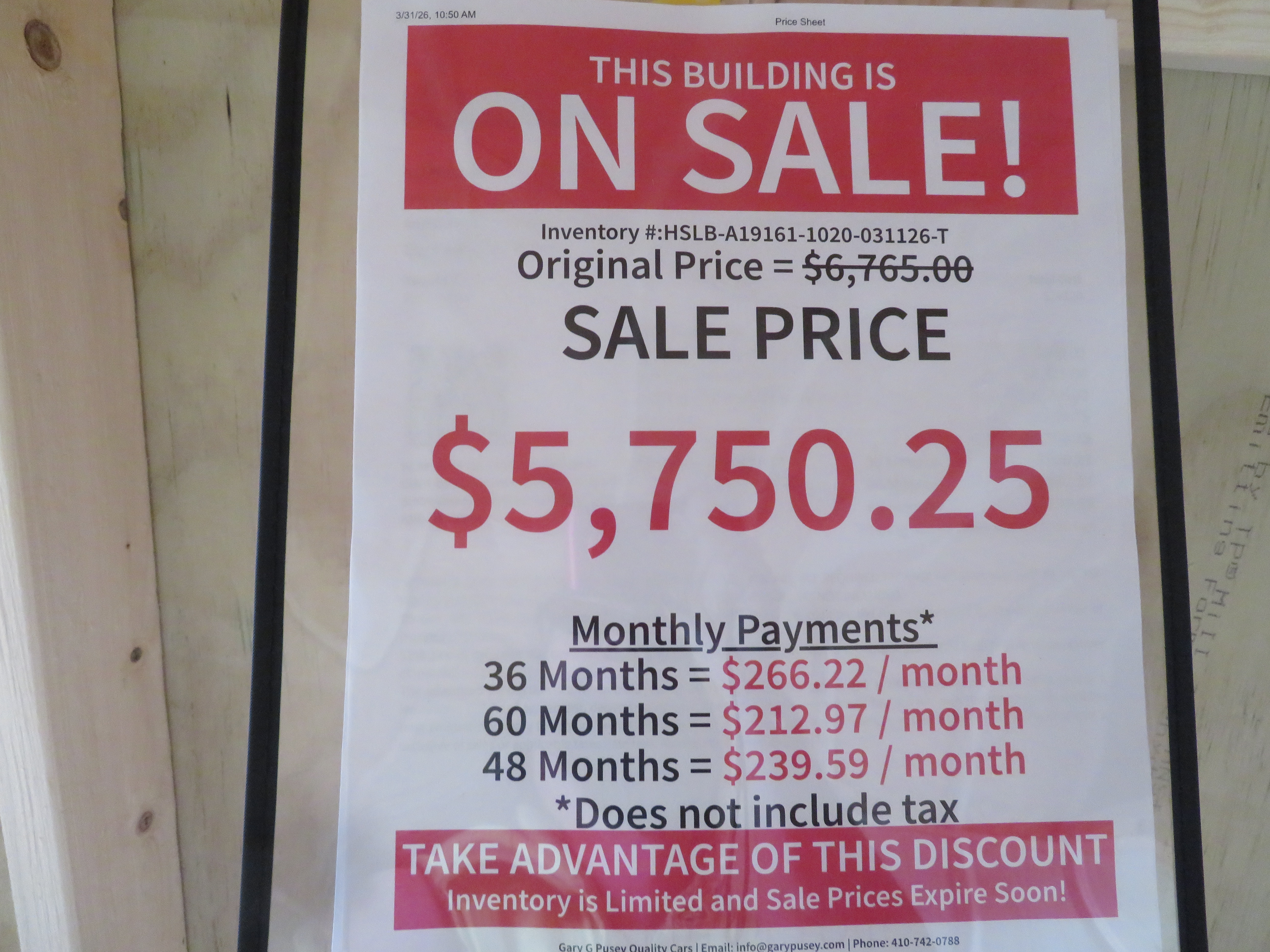 10x20 Old Hickory Buildings Side Lofted Barn