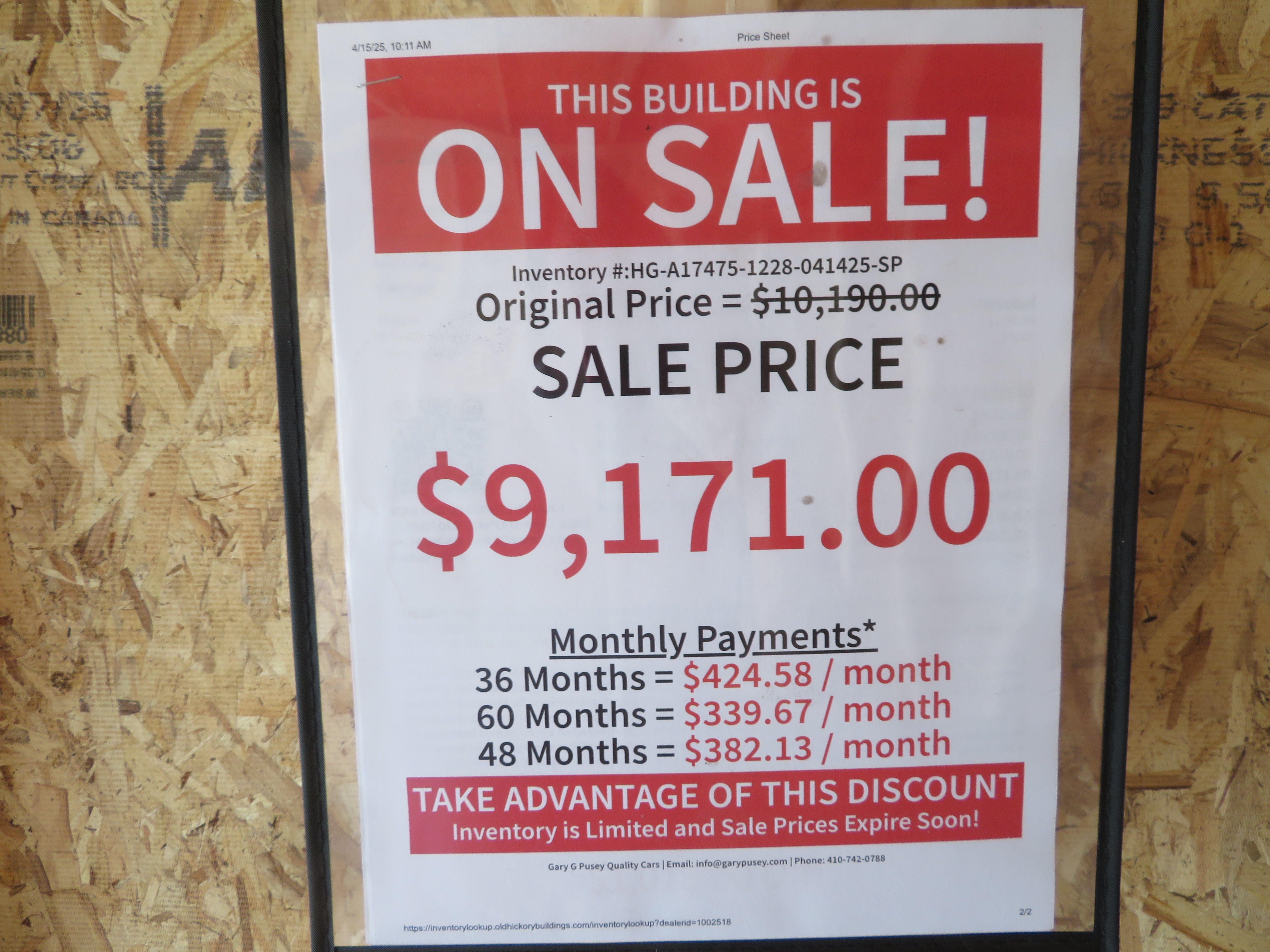 12x28 Old Hickory Buildings Utility Style Garage Pkg.