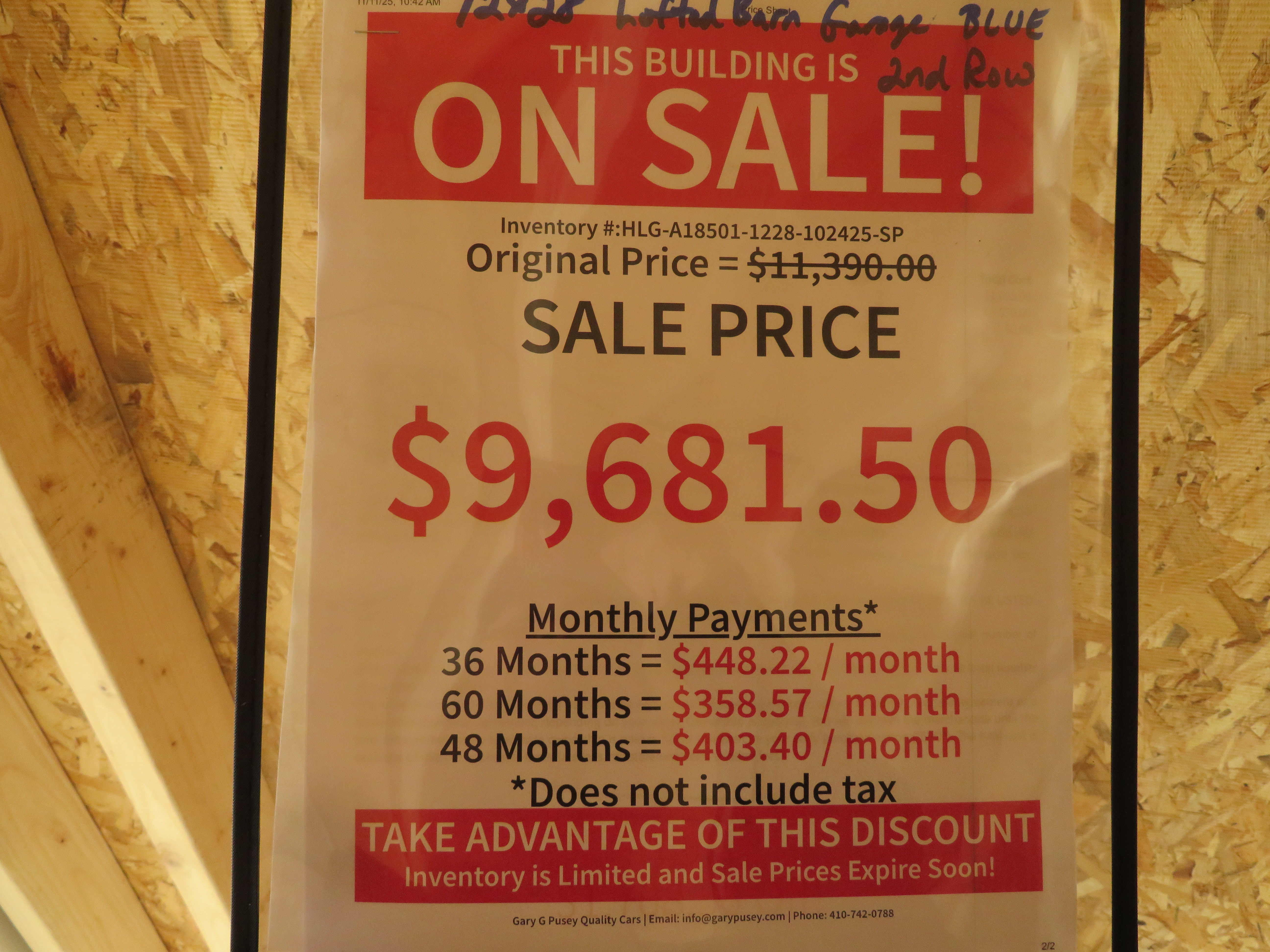 12x28 Old Hickory Buildings Lofted Barn Garage Pkg.